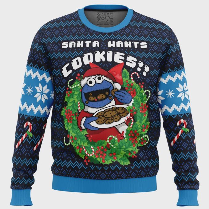 Get Festive With Santa S Cookies Cookie Monster Ugly Christmas Sweater – Perfect For Holiday Fun!