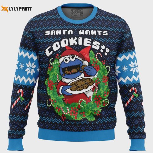 Get Festive with Santa s Cookies Cookie Monster Ugly Christmas Sweater – Perfect for Holiday Fun!