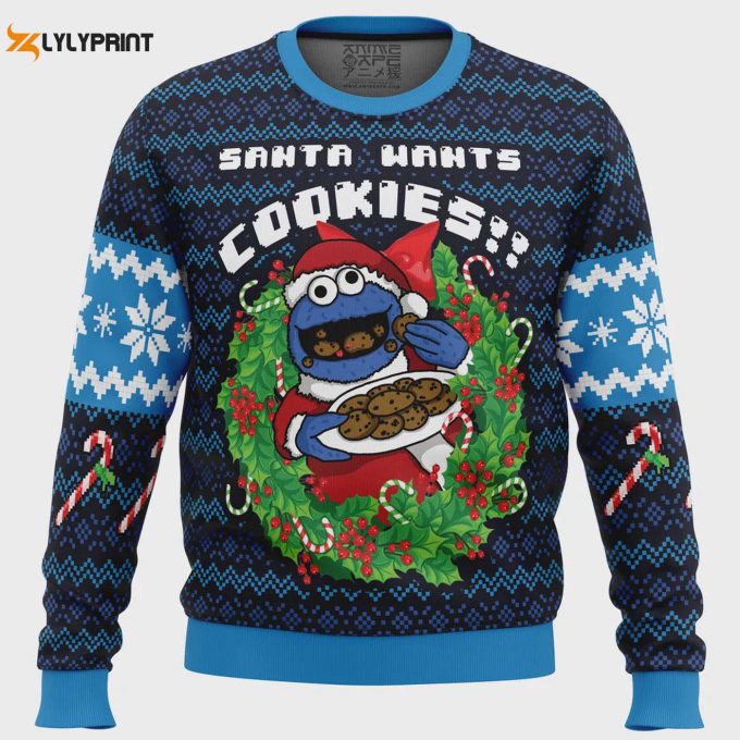 Get Festive With Santa S Cookies Cookie Monster Ugly Christmas Sweater – Perfect For Holiday Fun!