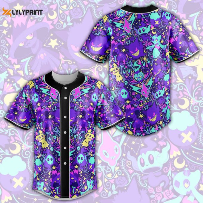 Seamless Pokemon Pattern Baseball Jersey 1