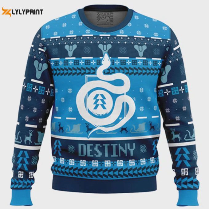 Serpent Emblem Destiny Hunter Ugly Christmas Sweater – Stylish &Amp;Amp; Festive Gaming Apparel