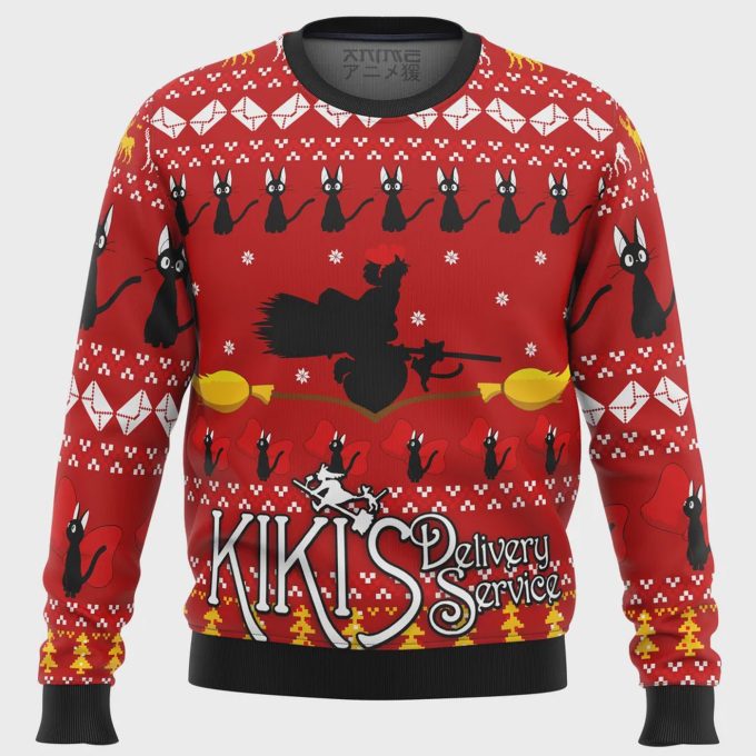 Get Festive With Silhouette Kiki’s Delivery Service Ugly Christmas Sweater – Perfect For Anime Fans!