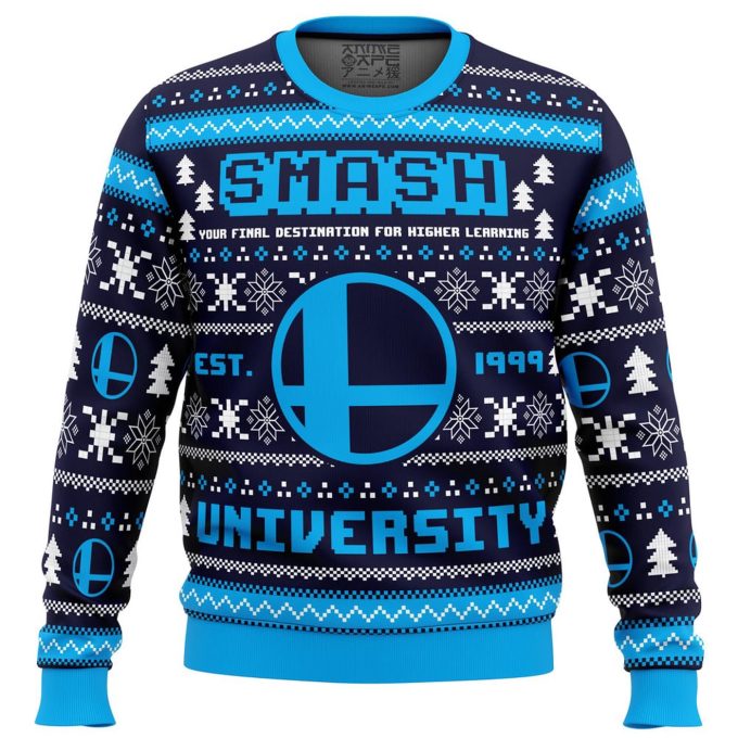 Get Festive With Our Smash University Super Smash Bros Ugly Christmas Sweater – Perfect For Gamers!