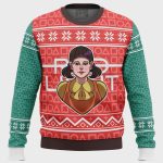 Squid Game Red Light Green Light Doll Ugly Christmas Sweater – Festive & Unique Game Themed Apparel