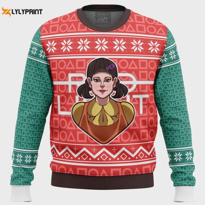 Squid Game Red Light Green Light Doll Ugly Christmas Sweater – Festive &Amp;Amp; Unique Game Themed Apparel