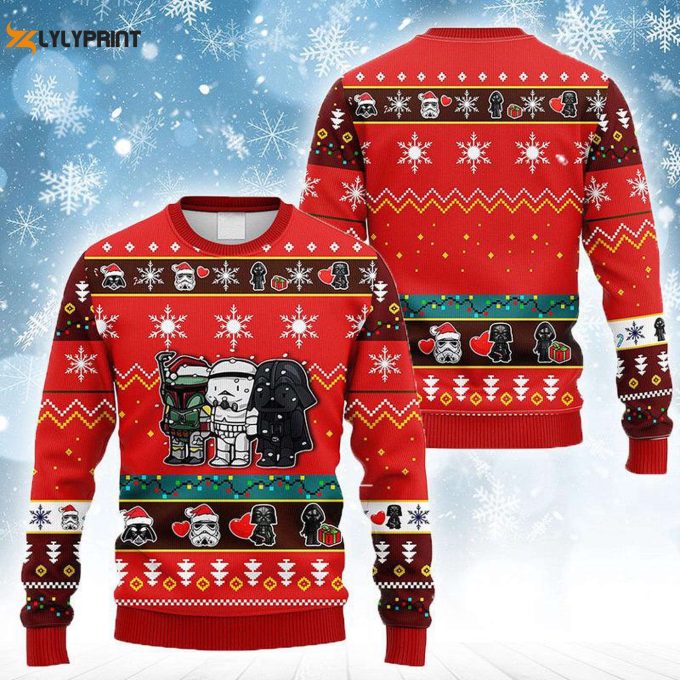 Get Festive With Star Wars Ugly Sweater 3D Sweatshirt - Darth Vader Boba Fett Stormtrooper Designs! 1