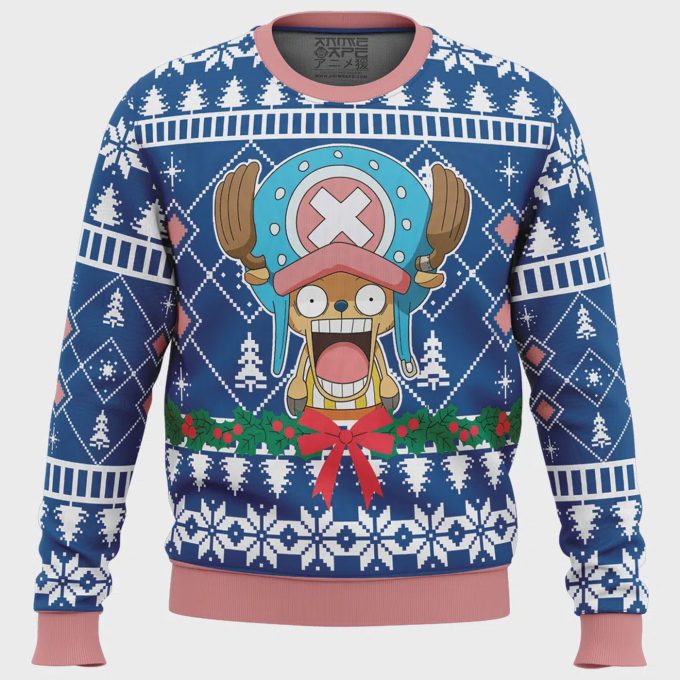 Get Festive With Surprised Tony Tony Chopper Ugly Christmas Sweater From One Piece - Limited Edition! 2