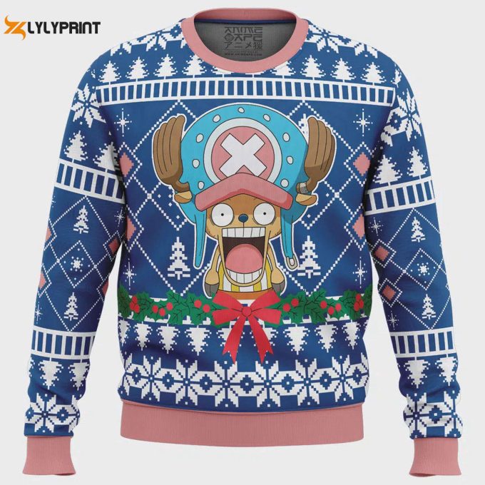 Get Festive With Surprised Tony Tony Chopper Ugly Christmas Sweater From One Piece - Limited Edition! 1