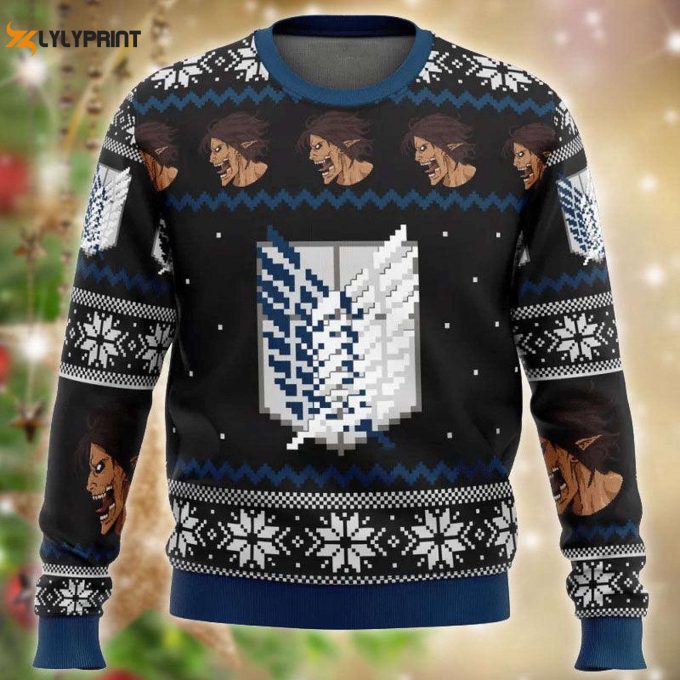 Shop The Survery Corps Attack On Titan Ugly Sweater 3D Sweatshirt - Trendy Anime Merchandise 1