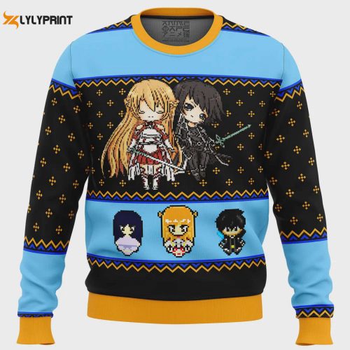 Sword Art Online Sprites Ugly Christmas Sweater: Festive Anime Design for Holiday Fun!