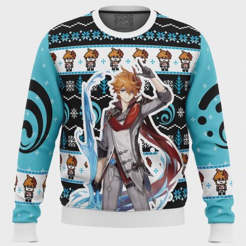 Get Festive with Tartaglia Childe Genshin Impact Ugly Christmas Sweater – Limited Edition Holiday Apparel