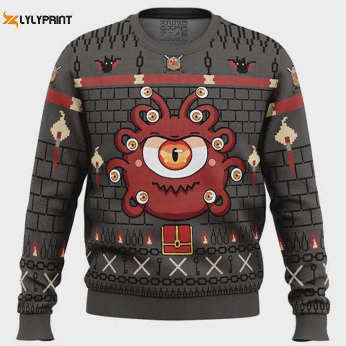 Get Festive With The Beholder Dungeons And Dragons Ugly Christmas Sweater – Perfect For Tabletop Gaming Fans!