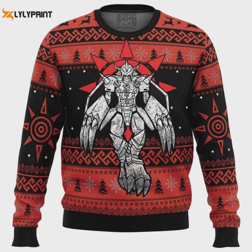 Unleash the Festive Spirit with Dragon Wargreymon Digimon Ugly Christmas Sweater