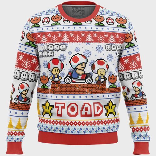 Get Festive with the Toad Mario Bros Ugly Christmas Sweater – Perfect for Gaming Enthusiasts!