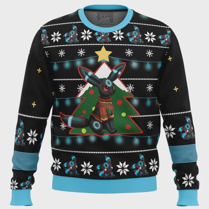 Get Festive With Umbreon Pokemon Ugly Christmas Sweater – Perfect Holiday Wear For Pokemon Fans!