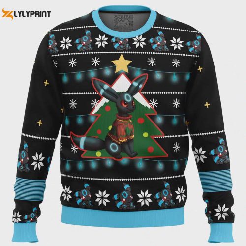 Get Festive with Umbreon Pokemon Ugly Christmas Sweater – Perfect Holiday Wear for Pokemon Fans!