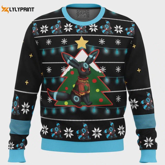 Get Festive With Umbreon Pokemon Ugly Christmas Sweater – Perfect Holiday Wear For Pokemon Fans!