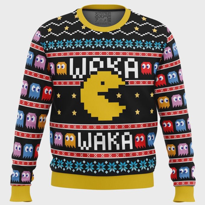 Waka Waka Pac Man Ugly Christmas Sweater: Retro Gaming Fun With Festive Flair!