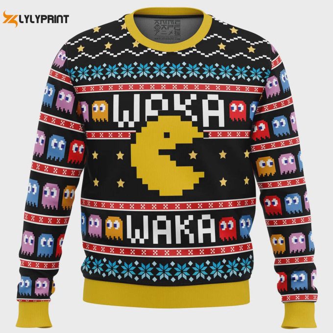 Waka Waka Pac Man Ugly Christmas Sweater: Retro Gaming Fun With Festive Flair!