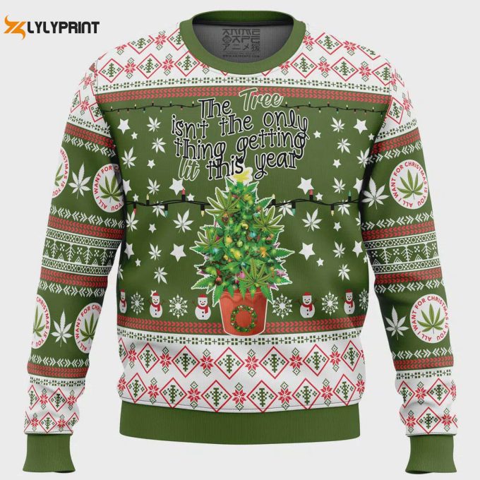 Get Festive With The Weed Lit This Year Ugly Christmas Sweater - Perfect For Holiday Celebrations! 1