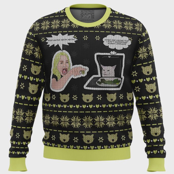 Get Festive With The Woman Yelling At Cat Meme Ugly Christmas Sweater – Perfect Holiday Gift!