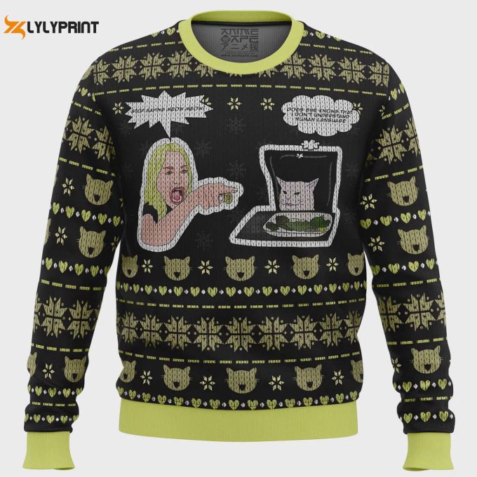 Get Festive With The Woman Yelling At Cat Meme Ugly Christmas Sweater – Perfect Holiday Gift!