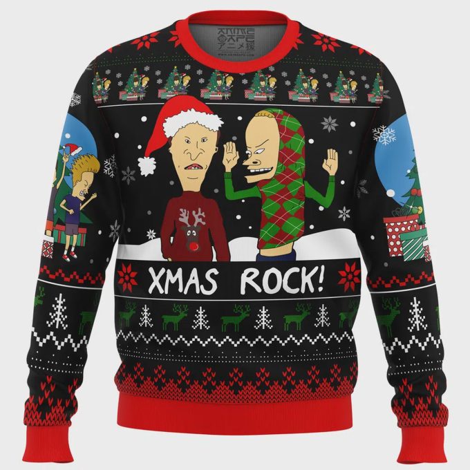 Get Festive With Xmas Rock Beavis And Butthead Ugly Christmas Sweater - Perfect Holiday Attire! 2