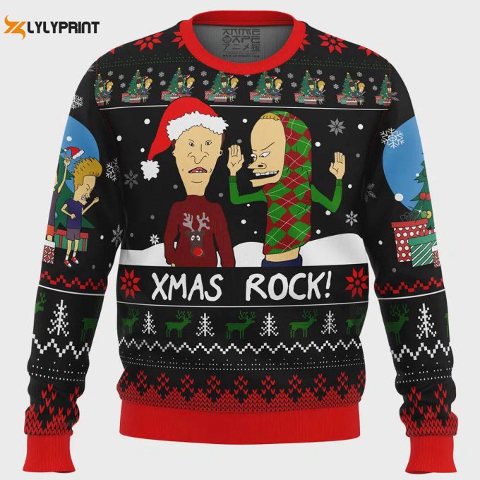 Get Festive With Xmas Rock Beavis And Butthead Ugly Christmas Sweater - Perfect Holiday Attire! 1