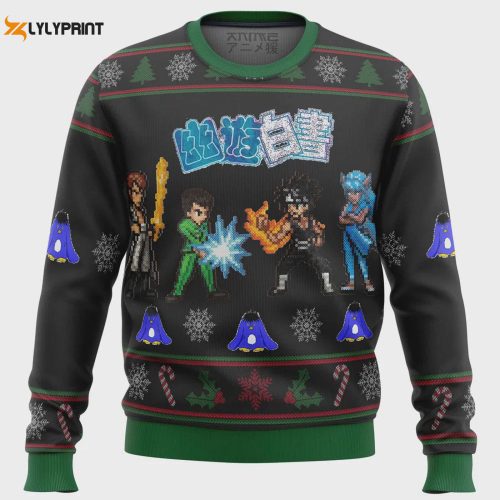 Get Festive with YUYU HAKUSHO Ghost Fighter Ugly Christmas Sweater – Exclusive Characters Design!