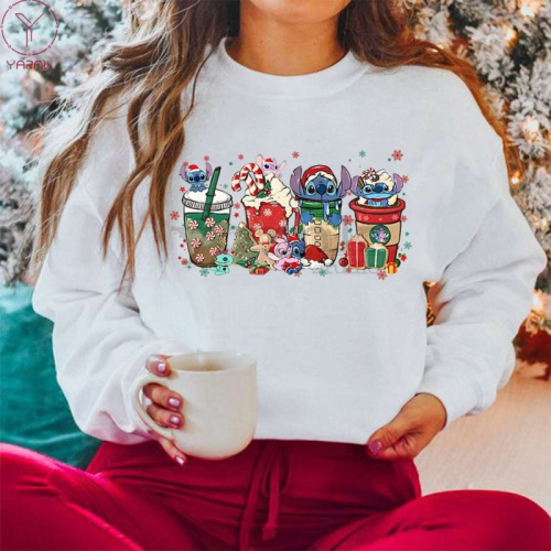 Get Festive with our Stitch Coffee Cup Christmas Sweatshirt – Perfect for the Holiday Season!