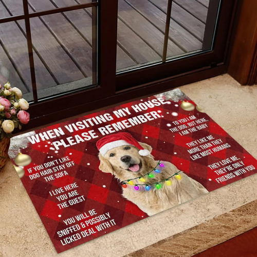 Golden Retriever House Rules Christmas Doormat: Multipurpose Dog Mat for Home Decor