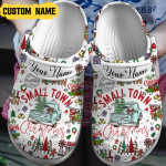 Custom White Clogs: Beautiful Christmas Small Town Design for Kids & Adults Custom White Clogs: Beautiful Christmas Small Town Design for Kids & Adults