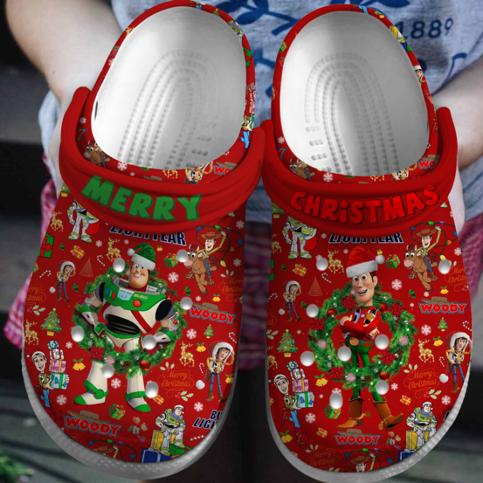 Merry Christmas Toy Story Cartoon Red Clogs – Perfect For Kids &Amp;Amp; Adults