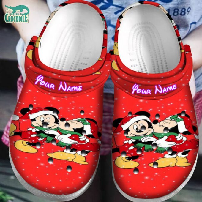 Personalized Christmas Kiss Mickey And Minnie Red Clogs – Ideal For Kids &Amp;Amp; Adults