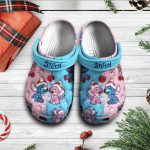 Cute Love Stitch and Angel Christmas Hat Clogs – Blue Pink for Kids & Adults