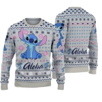 Disney Stitch Aloha Heart Sweatshirt: Cute Gray Unisex Ugly Sweater