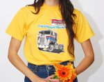 Vintage 70S Freightliner T-Shirt: Yellow Truck Velva Sheen Made in USA – Longhaul Car Drive Gold Boho Hippy Rocker