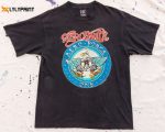 90s Vintage Aerosmith Aero Force One Tour T-Shirt Faded Black Single Stitch Overd Band