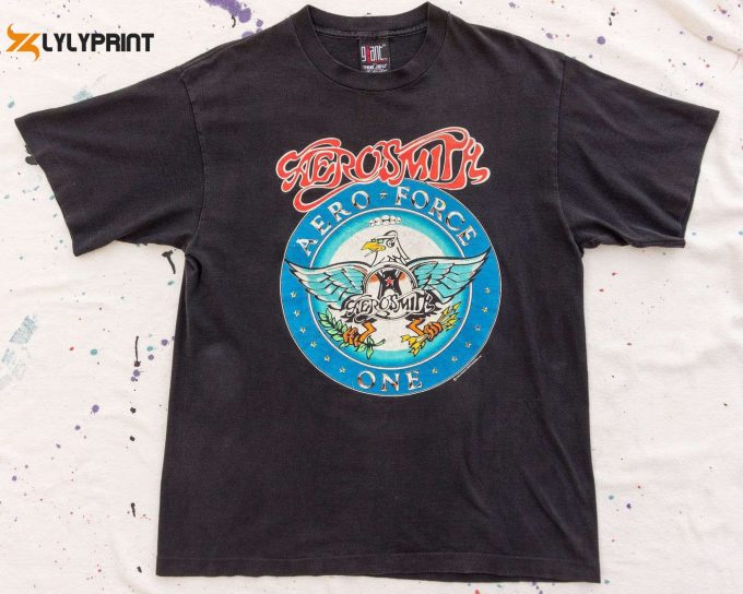 90S Vintage Aerosmith Aero Force One Tour T-Shirt Faded Black Single Stitch Overd Band