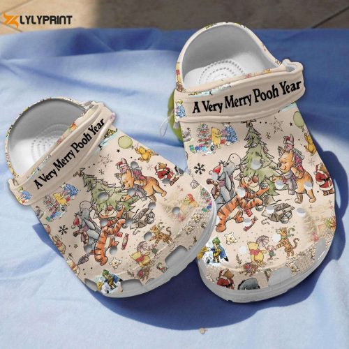 Christmas Beige Clogs: A Very Merry Pooh Year for Kids & Adults