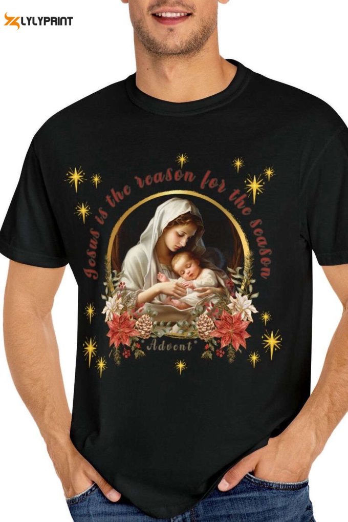 Advent Christian Christmas Tshirt: Vintage Nativity Scene Jesus Is The Reason A Thrill Of Hope Perfect Catholic Holiday Gift &Amp;Amp; Church Wear