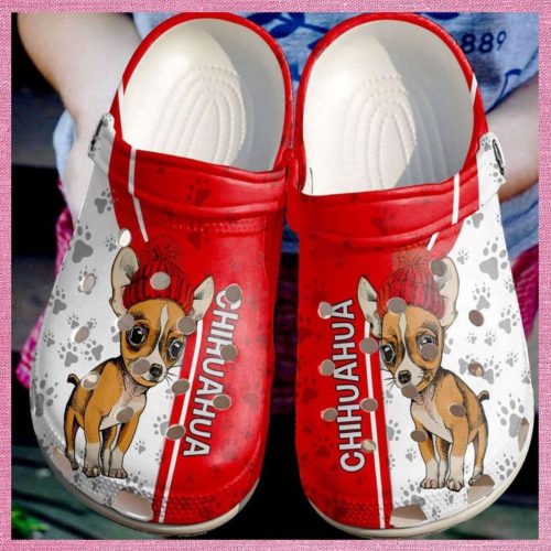 Chihuahua Love Red Rubber Crocs-Shoes: Festive Christmas Dog Clog