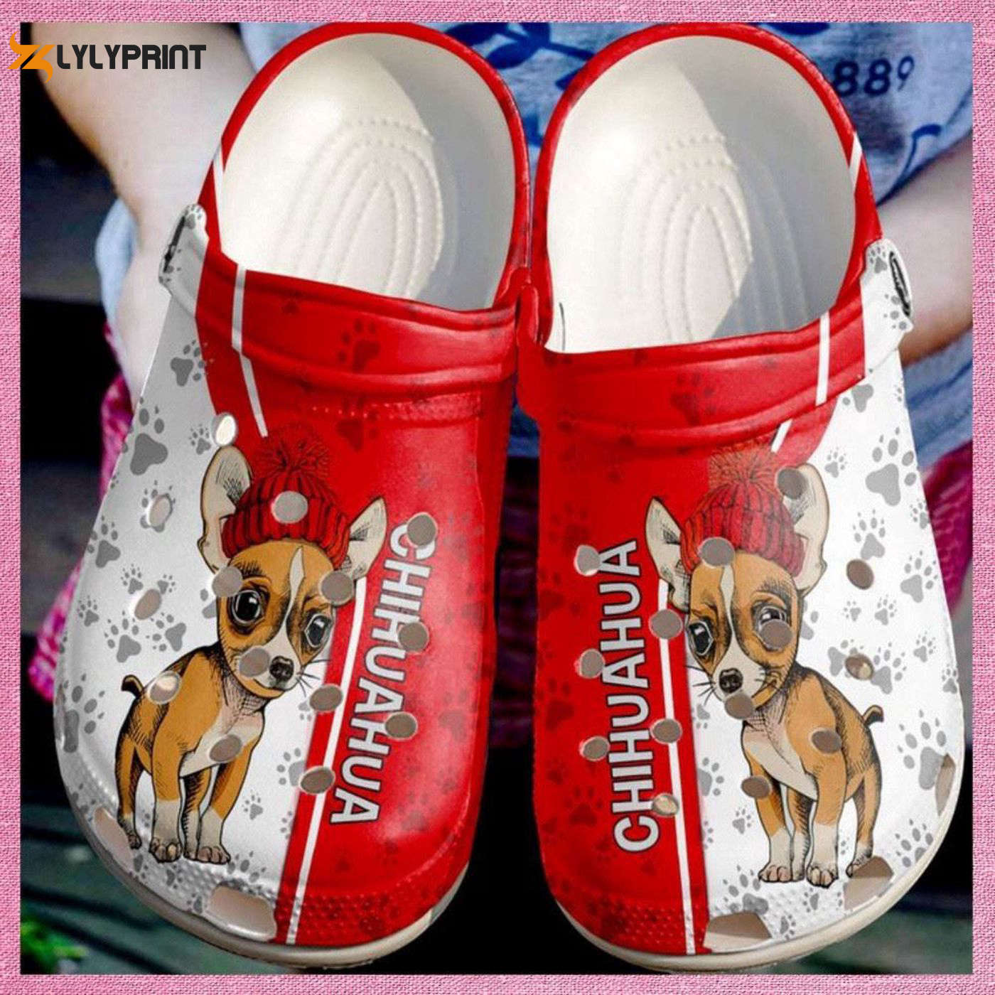 Chihuahua Love Red Rubber Crocs-Shoes: Festive Christmas Dog Clog Chihuahua Love Red Rubber Crocs-Shoes: Festive Christmas Dog Clog