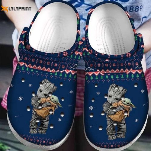 Unique Baby Yoda & Groot Christmas ClogCrocs-Shoes: Festive Ugly Pattern for Men & Women