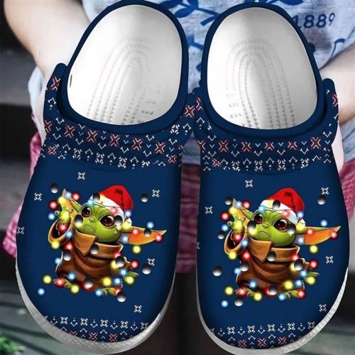 Festive Baby Yoda Christmas Lights Ugly Pattern Crocband Clogs – Perfect Holiday Shoes for Men & Women!