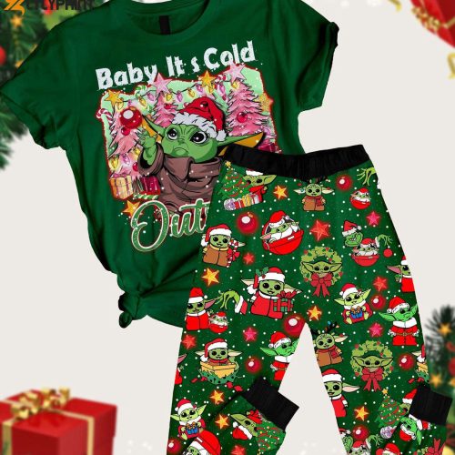 Baby Yoda Christmas Pajamas Set – Star Wars Xmas T-Shirt Pants Grogu Santa PJs Disney Cartoon Gift