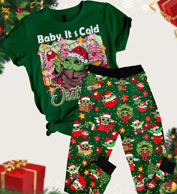 Baby Yoda Christmas Pajamas Set – Star Wars Xmas T-Shirt Pants Grogu Santa Pjs Disney Cartoon Gift