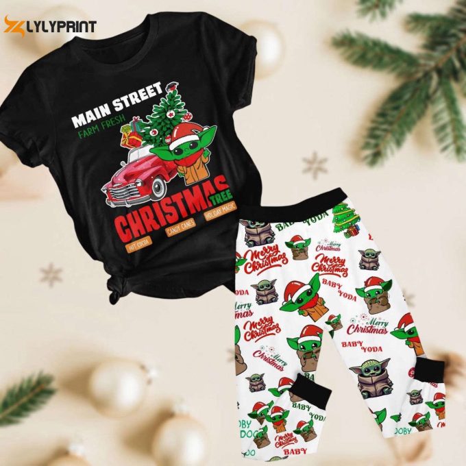 Baby Yoda Christmas Tshirt &Amp;Amp; Pajama Set – Star Wars Movie Theme For Kids – Disney Cartoon Pj Set