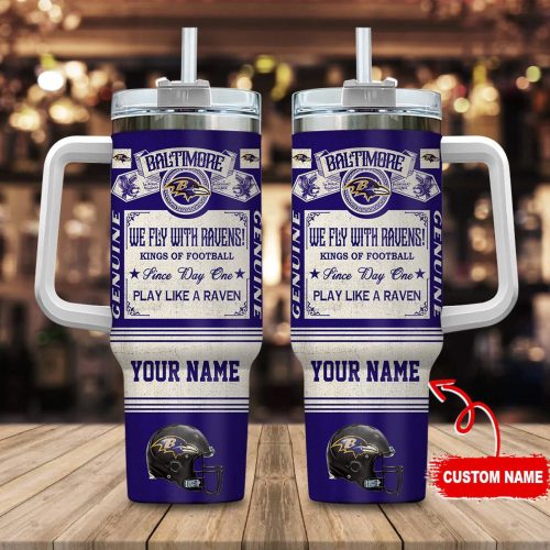 Baltimore Ravens Vintage King of Football Custom Name 40oz Stanley Tumbler – Perfect NFL Gift for Fans!