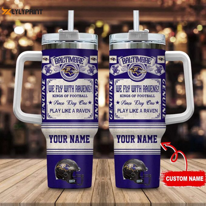 Baltimore Ravens Vintage King Of Football Custom Name 40Oz Stanley Tumbler – Perfect Nfl Gift For Fans!